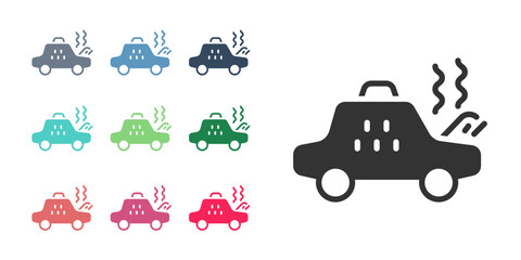 Sticker - Black Broken taxi car icon isolated on white background. Set icons colorful. Vector