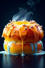 Sticker - Bundt cake covered in orange icing and sprinkles. Generative AI.