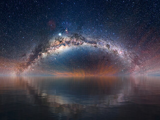 Wall Mural - Milky Way Panorama reflected in water, Galaxy, Night Sky, Starscape, Night Scape, Deep Space, Outer Space, derived from ESO/P. Horálek, further edited and enhanced