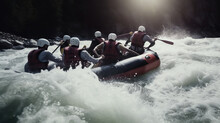 Team White Water Rafting Braving The Strong Currents And Splashing Waves Generative AI Photo