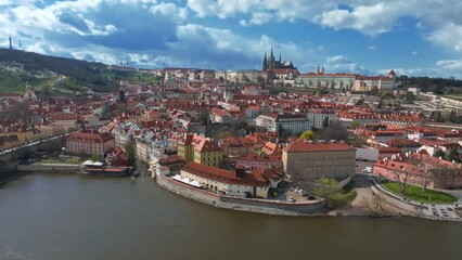 Wall Mural - Prague Castle and Saint Vitus Cathedral, Czech Republic. Panoramic view. Rooftop view over historical center of Prague, Czech republic, EU.