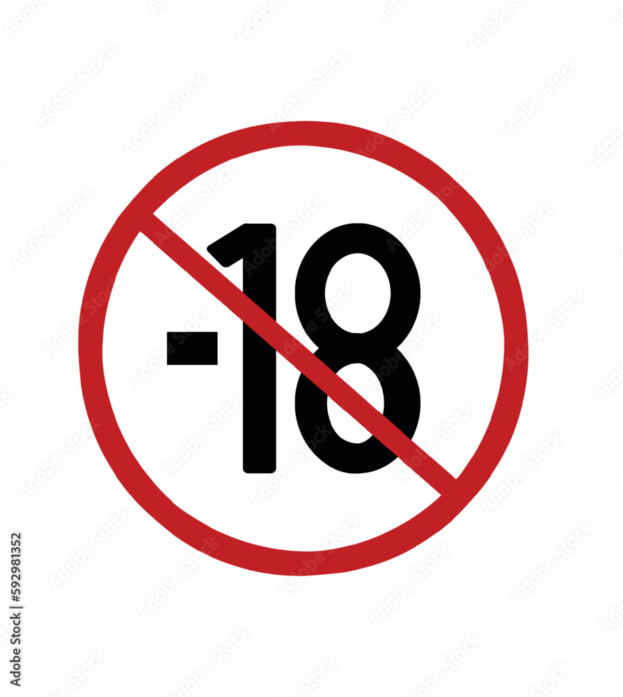 18 sign warning symbol isolated on white background, 18 plus, censored ...