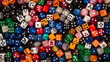 Top view of many colourful dices background