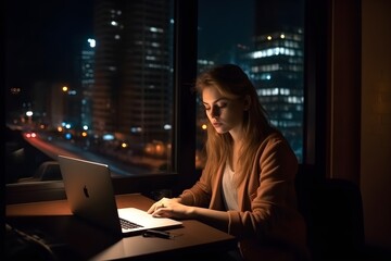 ..playful young executive celebrating success in a modern city office at night.