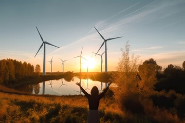 Alternative electricity sources: Wind Turbines, Sustainable Resources, Community Wind Generators, Renewable Energy. Photo generative AI