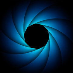 Poster - Background with camera lens shutter, elegant blue on black