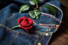 ..Personalized Repair Of Cherished Jeans With Red Rose Embroidery.