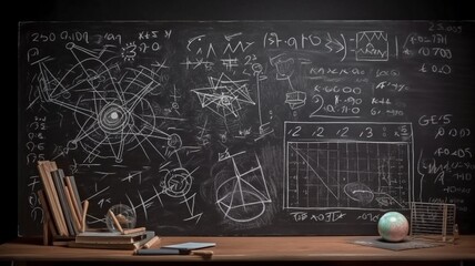Writing on the chalkboard with math and science, Generative AI