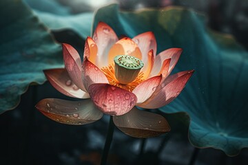 Wall Mural - Beautiful watercolor of a Lotus flower. Generative AI