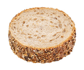 Wall Mural - Wholegrain bread slice with oats isolated on white background, top view
