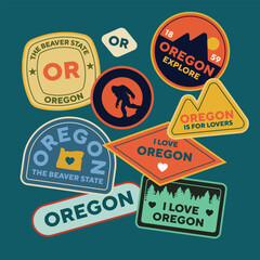 Wall Mural - Sticker Pack. Collection of trendy pins. Set of cool patches vector design. Oregon retro badges.