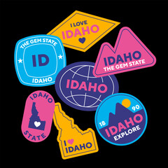 Canvas Print - Sticker Pack. Collection of trendy pins. Set of cool patches vector design. Idaho retro badges.