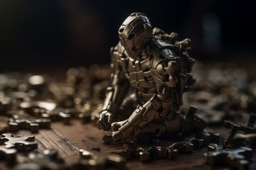 Metall-Figur mit Puzzle. Generative AI