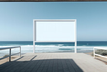 Blank Billboard On The Beach With Sea In The Background. 3d Rendering