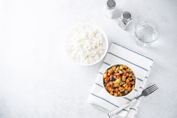 Wall Mural - White cooked rice in a bowl