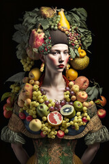 Sticker - woman made of fruits, Generative AI
