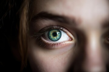 a close-up of a human eye and eyebrow. blurred background. generative ai