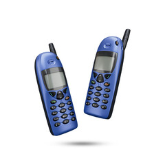 Nokia  6110 Mobile phone from 1997. This is an old vintage and retro mobile phone. A blue cell phone with a black antenna on the top.