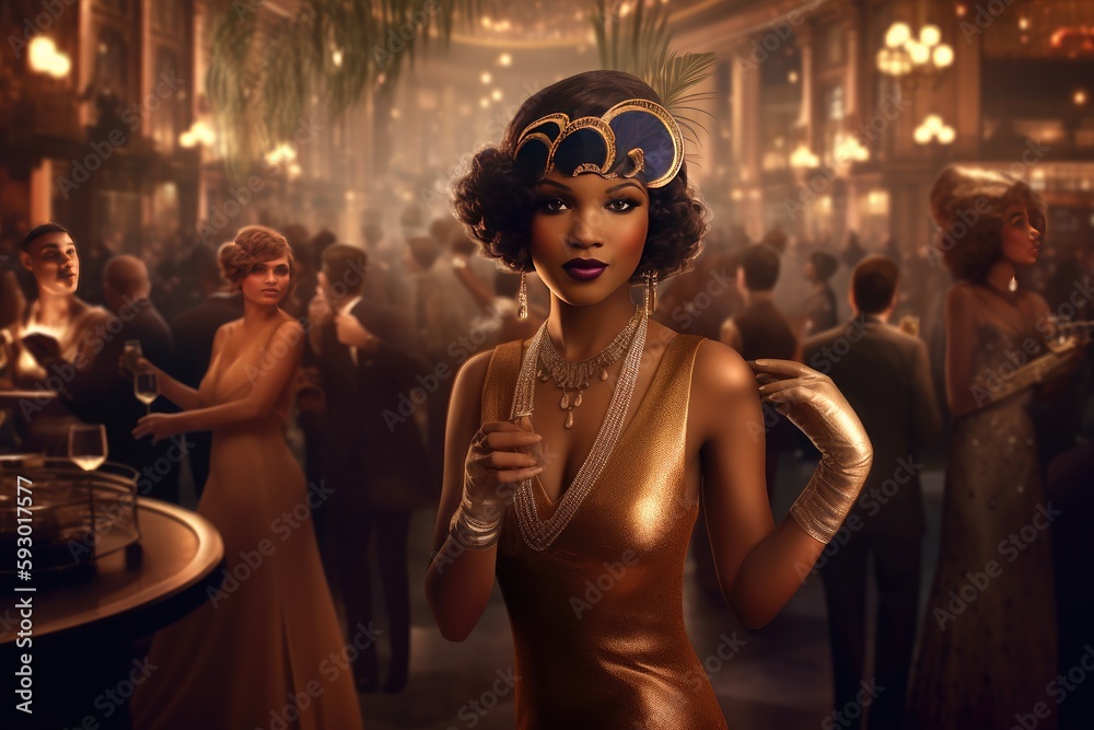 Ilustración de Stock Roaring 20's African American flapper girl in a ...