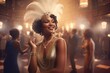 Roaring 20's African American flapper girl in a bar created with generative ai