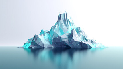 Wall Mural - An abstract iceberg floating on a calm sea, most partly undersea, Front view with a cloudless sky in the background.