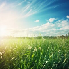 Wall Mural - green grass and blue sky. generative ai