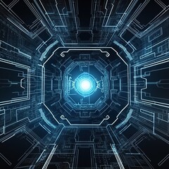 Poster - Futuristic circuit background. Motion graphic for abstract data center, server, internet, speed. Futuristic HUD tunnel. Display screens for tech titles and background, tech headline. generative ai