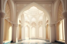 Luxury Mosque Interior With Gold And White Theme. Created With Generative AI Technology