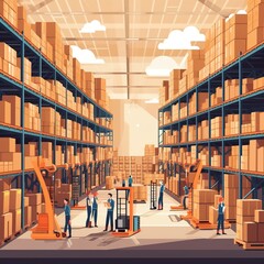 Sticker - warehouse with shelves, pallets, and boxes. generative ai