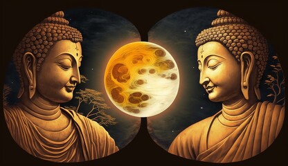 Illustation for happy vesak day, buddha images, Generative Ai