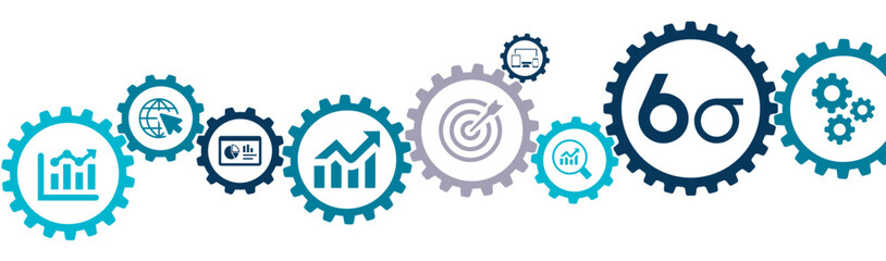 banner of six sigma dmaic industrial process vector illustration with the website icons of research,