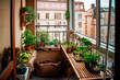 urban balcony garden organic vegetable gardening in the city. Generative ai illustration