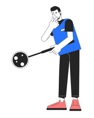 Poster - Clinical laboratory specialist with magnifying glass flat line color vector character. Editable simple outline full body person on white. Cartoon spot illustration for web graphic design and animation