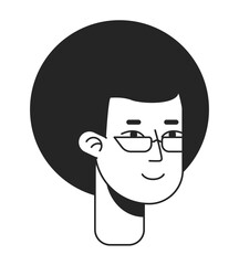 Poster - Kinky haired man with glasses flat line monochromatic vector character head. Simple outline avatar icon. Editable cartoon user portrait. Lineart spot illustration for web graphic design and animation