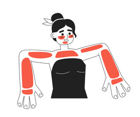 Poster - young woman with severe sunburns monochromatic flat vector character. sun poisoning. editable thin l