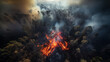 © Luca - Forest fire natural desaster, drone view showing huge smoke clouds and dying forest - Generative AI