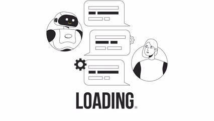 Aufkleber - talk to chatbot bw loader animation. ai chat bot and woman user. flash message 4k video footage. iso