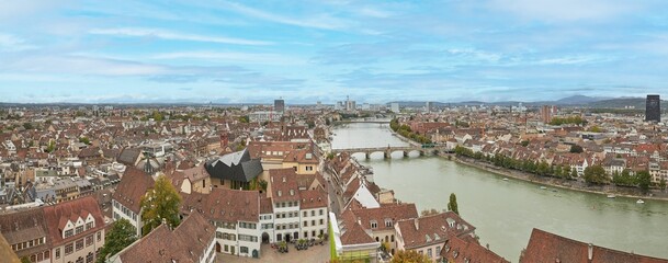 Wall Mural - Panoramic view of the city and river of Basel, Switzerland