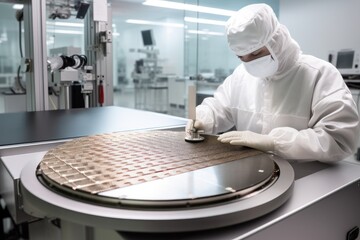 intricate process of wafer fabrication, showcasing the cleanroom environment, advanced equipment - Generative AI