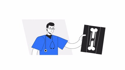 Poster - physician detecting trauma animation. animated doctor with broken bone x ray 2d cartoon flat colour 
