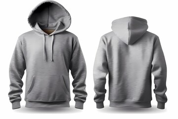 Heather Gray hoodie template. Hoodie sweatshirt long sleeve with clipping path, hoody for design mockup for print, isolated on white background. Generative Ai.