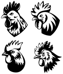 Wall Mural - Head of rooster set. Cock abstract character illustration. Graphic logo designs template for emblem. Image of portrait for company use.