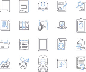 office documentation outline icons collection. office, documentation, files, paperwork, records, man