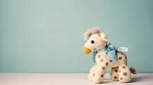 Stuffed Polka Dot Toy Horse On Light Blue Background. Copy Space For Text. Generative Ai Stuffed Horse Plushy Illustration