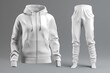 Blank hooded tracksuit top, jacket design, sportswear, track front, side views with pants. Mock up Template. Generative Ai.