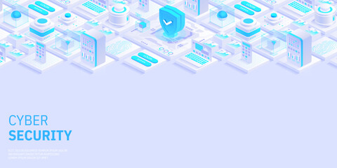 Poster - cyber security concept. antivirus, encryption, cloud data protection. software development. safety i