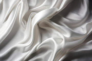 White satin silky cloth as a backdrop, with crease wavy folds of fabric. Copyspace. High quality generative ai