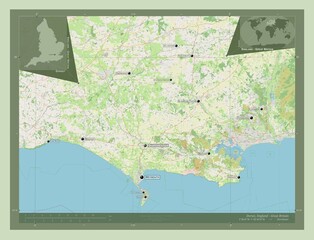 Poster - Dorset, England - Great Britain. OSM. Labelled points of cities