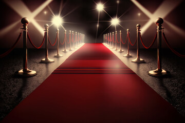 Red carpet with lights on. Generative Ai