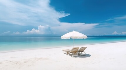  Playa con vistas al océano y silla con sombrilla - generative ia
